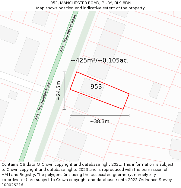 953, MANCHESTER ROAD, BURY, BL9 8DN: Plot and title map