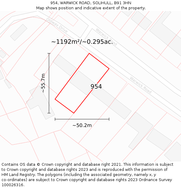 954, WARWICK ROAD, SOLIHULL, B91 3HN: Plot and title map