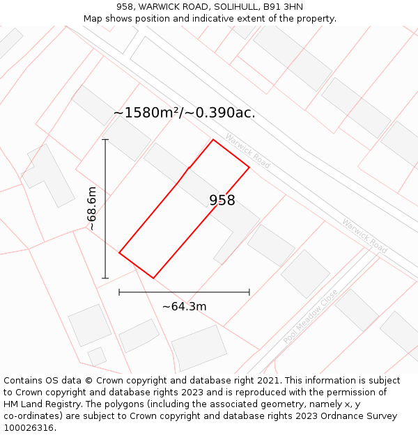 958, WARWICK ROAD, SOLIHULL, B91 3HN: Plot and title map