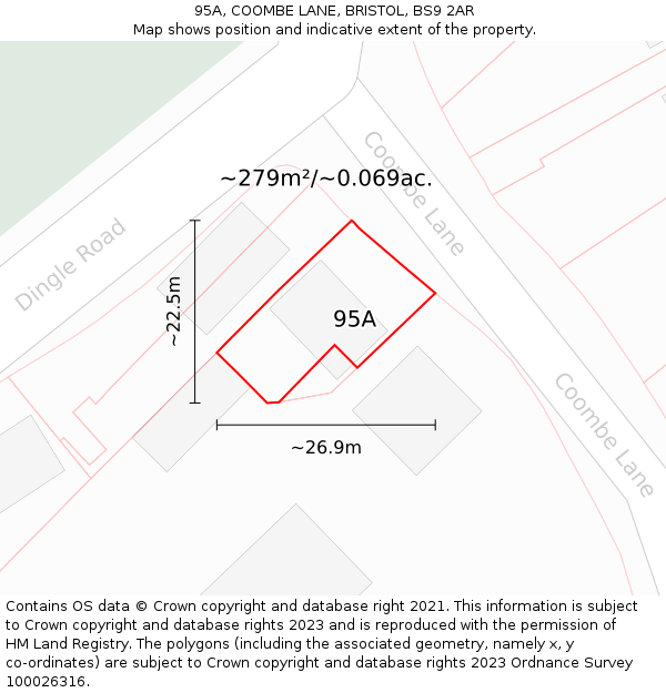 95A, COOMBE LANE, BRISTOL, BS9 2AR: Plot and title map