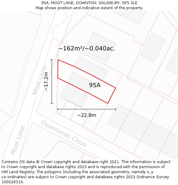 95A, MOOT LANE, DOWNTON, SALISBURY, SP5 3LE: Plot and title map