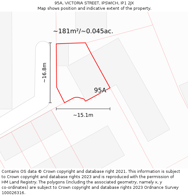 95A, VICTORIA STREET, IPSWICH, IP1 2JX: Plot and title map