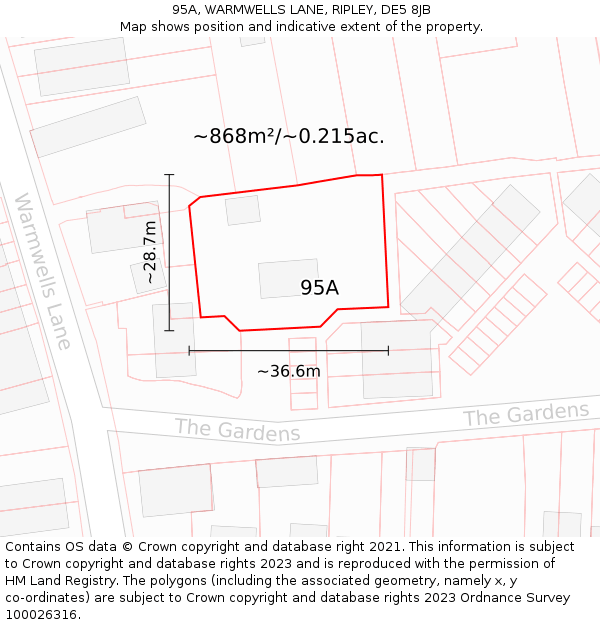 95A, WARMWELLS LANE, RIPLEY, DE5 8JB: Plot and title map