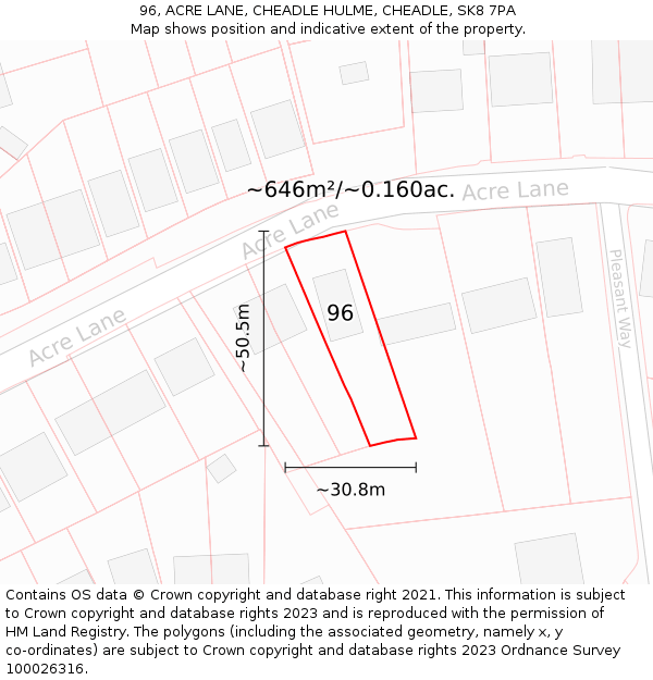 96, ACRE LANE, CHEADLE HULME, CHEADLE, SK8 7PA: Plot and title map