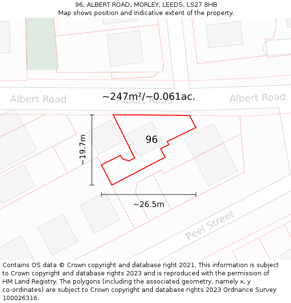 96, ALBERT ROAD, MORLEY, LEEDS, LS27 8HB: Plot and title map