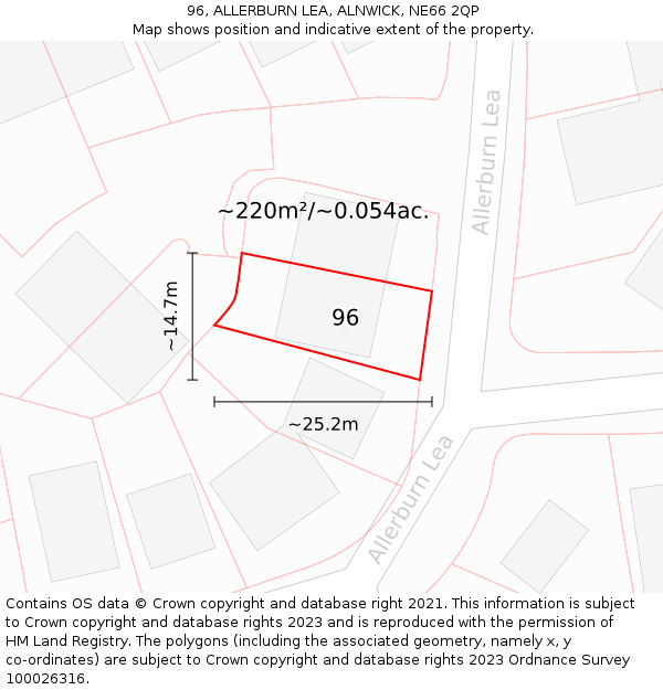 96, ALLERBURN LEA, ALNWICK, NE66 2QP: Plot and title map