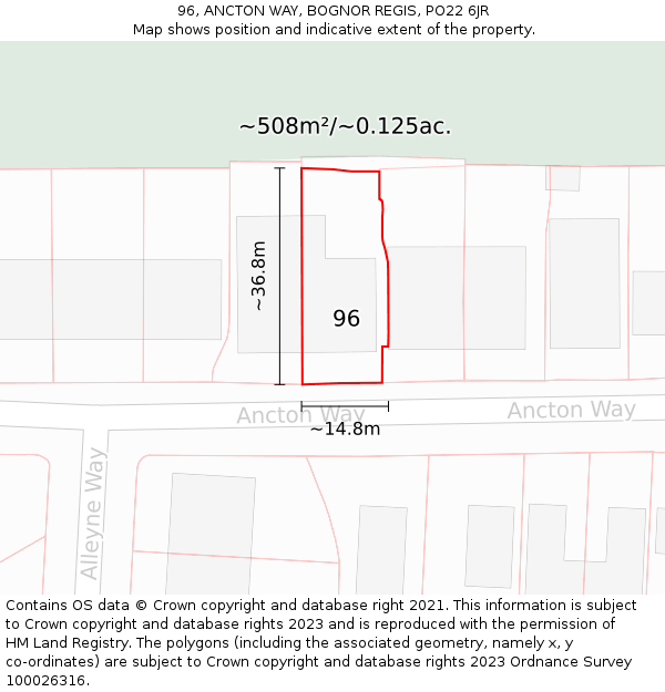 96, ANCTON WAY, BOGNOR REGIS, PO22 6JR: Plot and title map