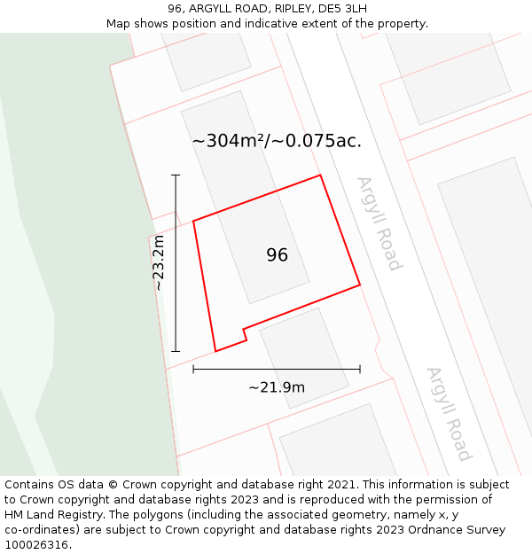 96, ARGYLL ROAD, RIPLEY, DE5 3LH: Plot and title map