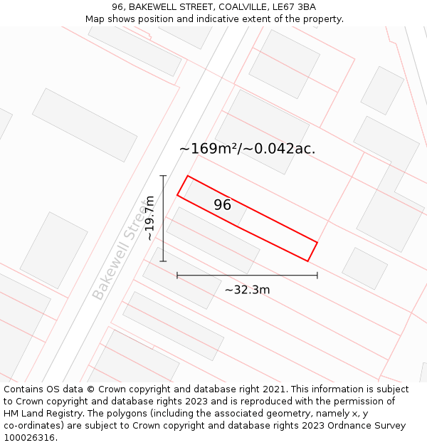 96, BAKEWELL STREET, COALVILLE, LE67 3BA: Plot and title map