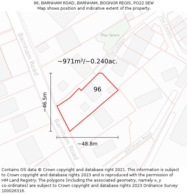 96, BARNHAM ROAD, BARNHAM, BOGNOR REGIS, PO22 0EW: Plot and title map