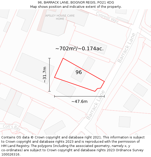 96, BARRACK LANE, BOGNOR REGIS, PO21 4DG: Plot and title map