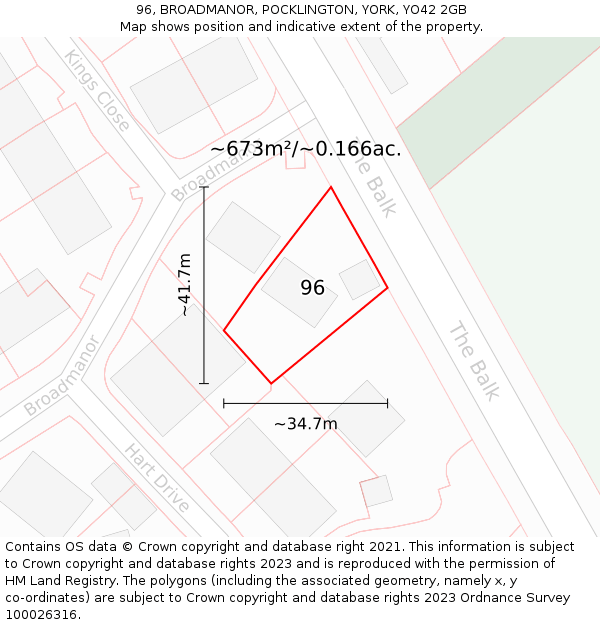 96, BROADMANOR, POCKLINGTON, YORK, YO42 2GB: Plot and title map