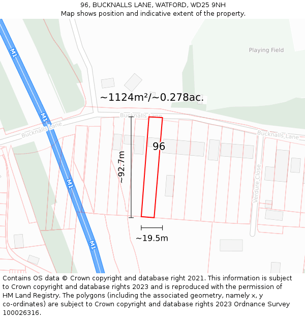 96, BUCKNALLS LANE, WATFORD, WD25 9NH: Plot and title map