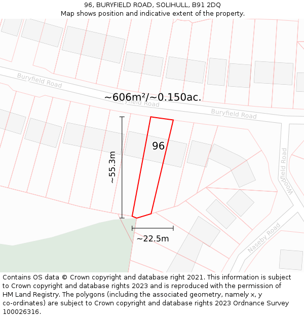 96, BURYFIELD ROAD, SOLIHULL, B91 2DQ: Plot and title map