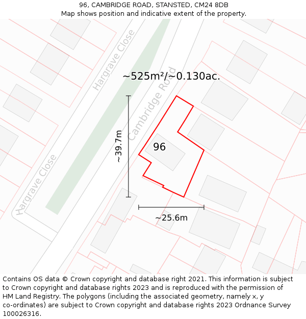 96, CAMBRIDGE ROAD, STANSTED, CM24 8DB: Plot and title map