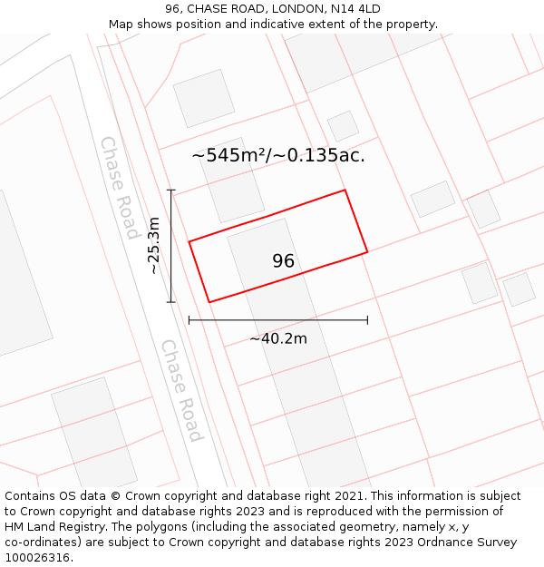 96, CHASE ROAD, LONDON, N14 4LD: Plot and title map