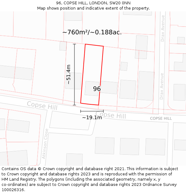 96, COPSE HILL, LONDON, SW20 0NN: Plot and title map