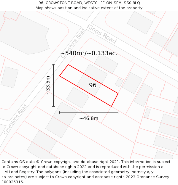 96, CROWSTONE ROAD, WESTCLIFF-ON-SEA, SS0 8LQ: Plot and title map