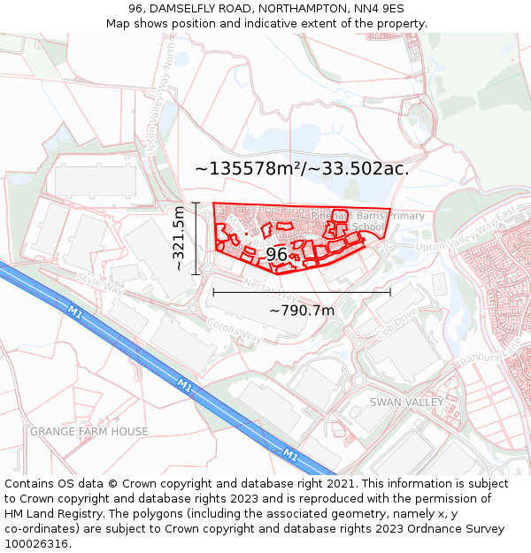 96, DAMSELFLY ROAD, NORTHAMPTON, NN4 9ES: Plot and title map