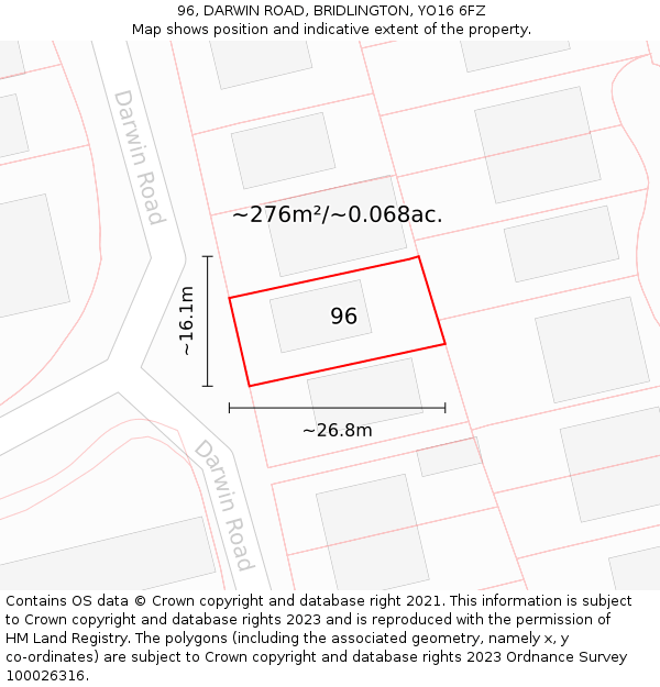 96, DARWIN ROAD, BRIDLINGTON, YO16 6FZ: Plot and title map