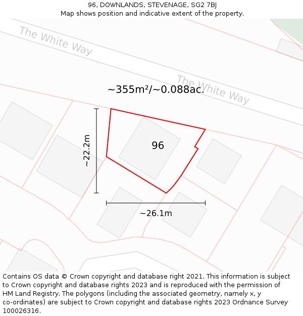 96, DOWNLANDS, STEVENAGE, SG2 7BJ: Plot and title map