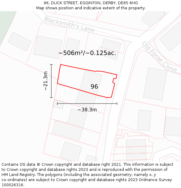 96, DUCK STREET, EGGINTON, DERBY, DE65 6HG: Plot and title map