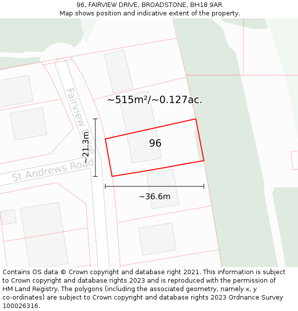 96, FAIRVIEW DRIVE, BROADSTONE, BH18 9AR: Plot and title map