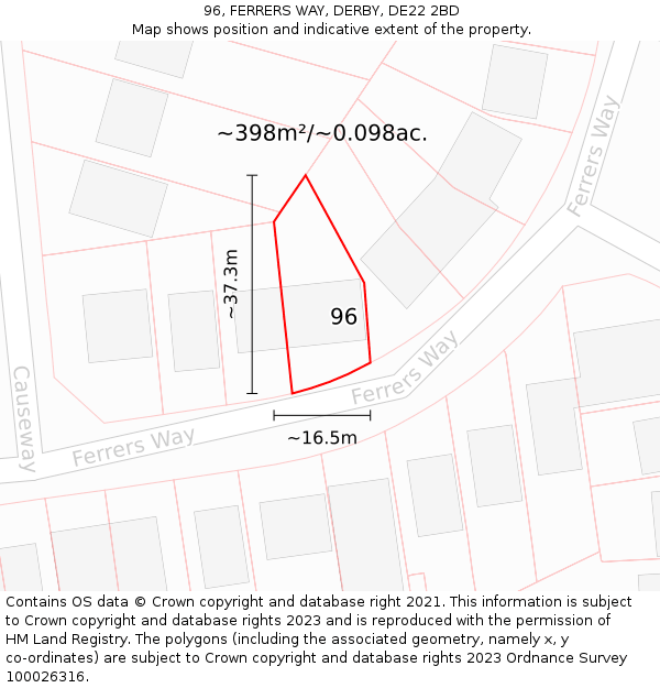 96, FERRERS WAY, DERBY, DE22 2BD: Plot and title map