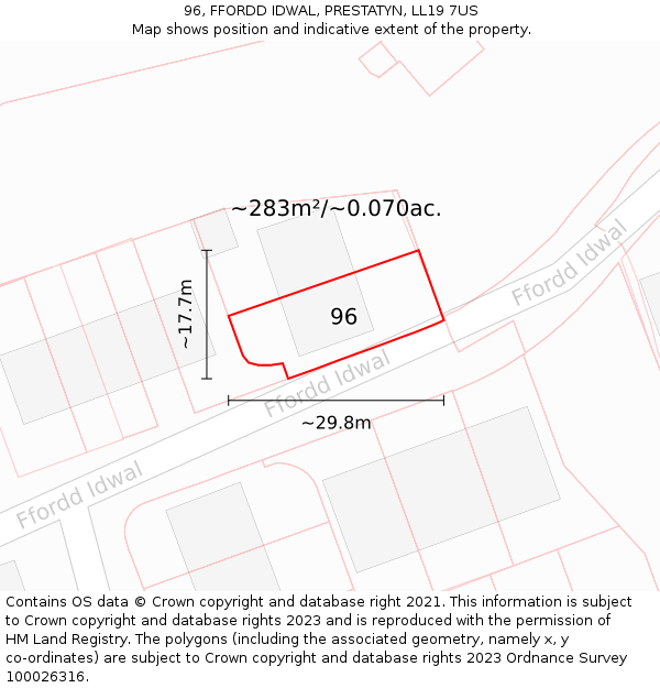 96, FFORDD IDWAL, PRESTATYN, LL19 7US: Plot and title map