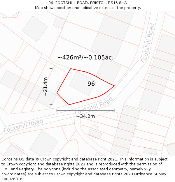 96, FOOTSHILL ROAD, BRISTOL, BS15 8HA: Plot and title map