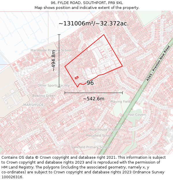 96, FYLDE ROAD, SOUTHPORT, PR9 9XL: Plot and title map