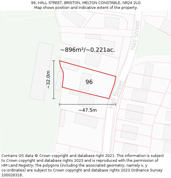 96, HALL STREET, BRISTON, MELTON CONSTABLE, NR24 2LG: Plot and title map