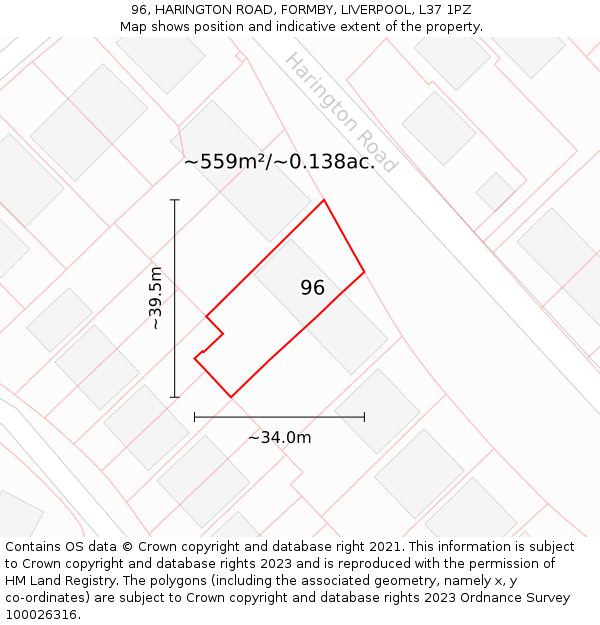 96, HARINGTON ROAD, FORMBY, LIVERPOOL, L37 1PZ: Plot and title map