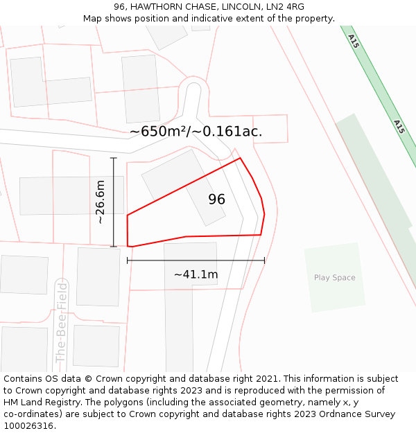 96, HAWTHORN CHASE, LINCOLN, LN2 4RG: Plot and title map