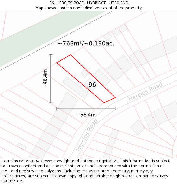 96, HERCIES ROAD, UXBRIDGE, UB10 9ND: Plot and title map