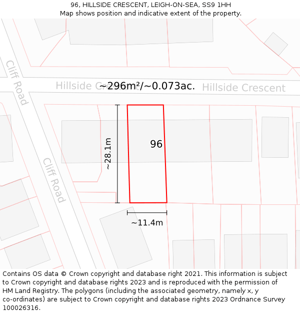 96, HILLSIDE CRESCENT, LEIGH-ON-SEA, SS9 1HH: Plot and title map