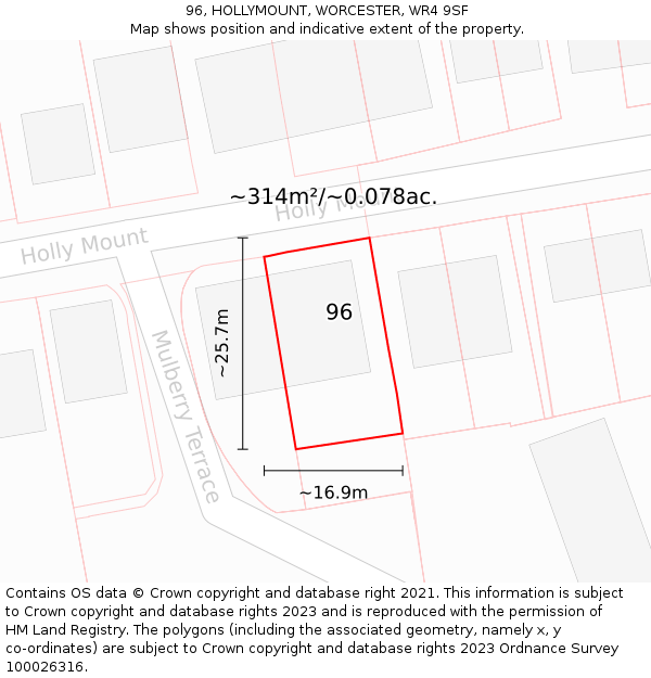96, HOLLYMOUNT, WORCESTER, WR4 9SF: Plot and title map
