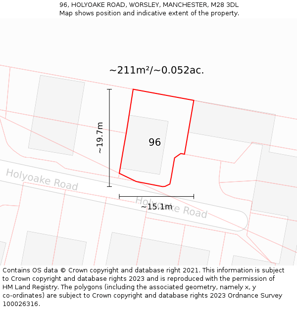 96, HOLYOAKE ROAD, WORSLEY, MANCHESTER, M28 3DL: Plot and title map