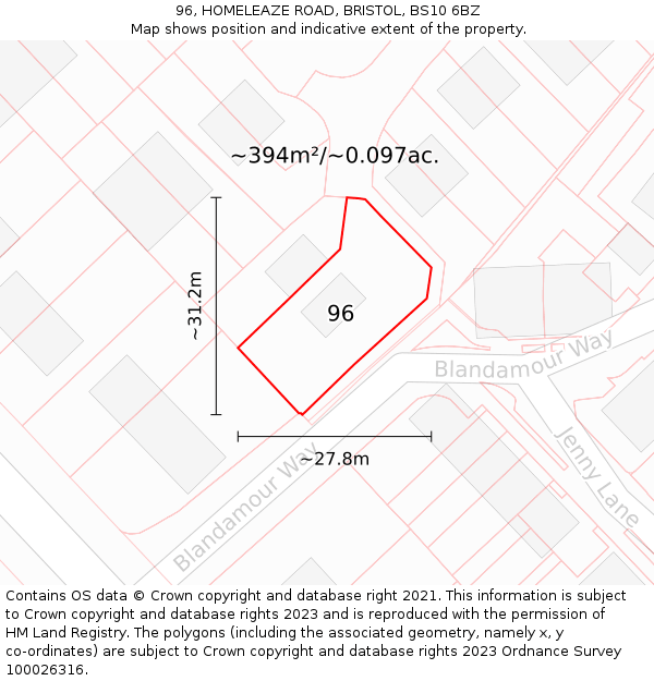 96, HOMELEAZE ROAD, BRISTOL, BS10 6BZ: Plot and title map