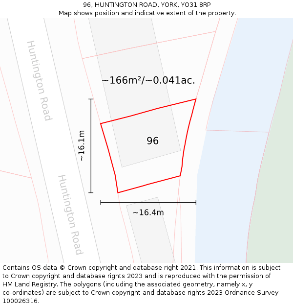 96, HUNTINGTON ROAD, YORK, YO31 8RP: Plot and title map