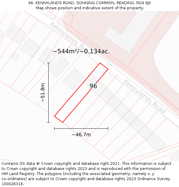 96, KENNYLANDS ROAD, SONNING COMMON, READING, RG4 9JX: Plot and title map