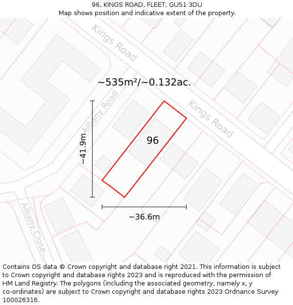 96, KINGS ROAD, FLEET, GU51 3DU: Plot and title map