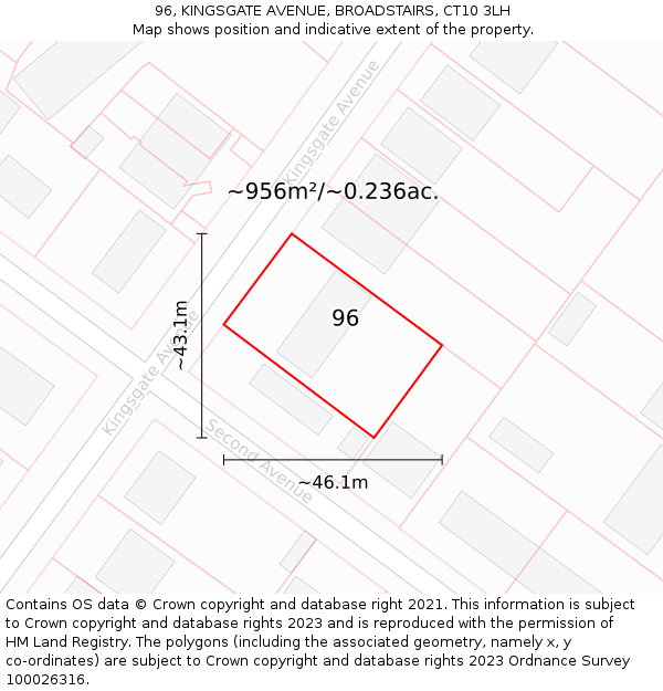 96, KINGSGATE AVENUE, BROADSTAIRS, CT10 3LH: Plot and title map