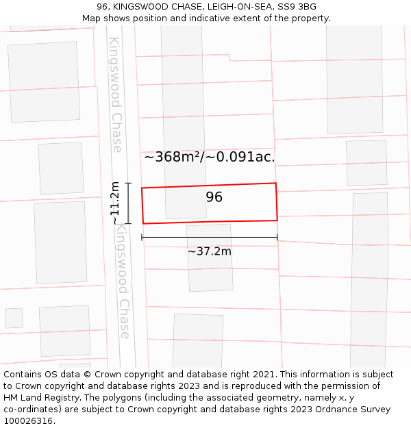 96, KINGSWOOD CHASE, LEIGH-ON-SEA, SS9 3BG: Plot and title map