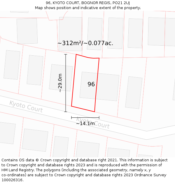 96, KYOTO COURT, BOGNOR REGIS, PO21 2UJ: Plot and title map