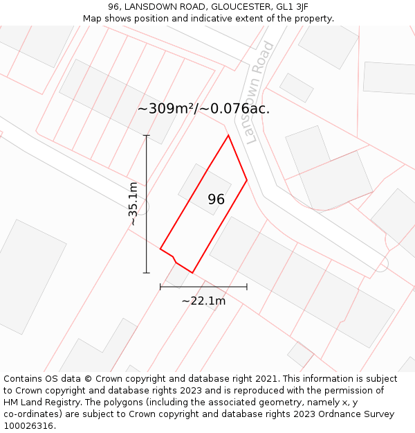 96, LANSDOWN ROAD, GLOUCESTER, GL1 3JF: Plot and title map