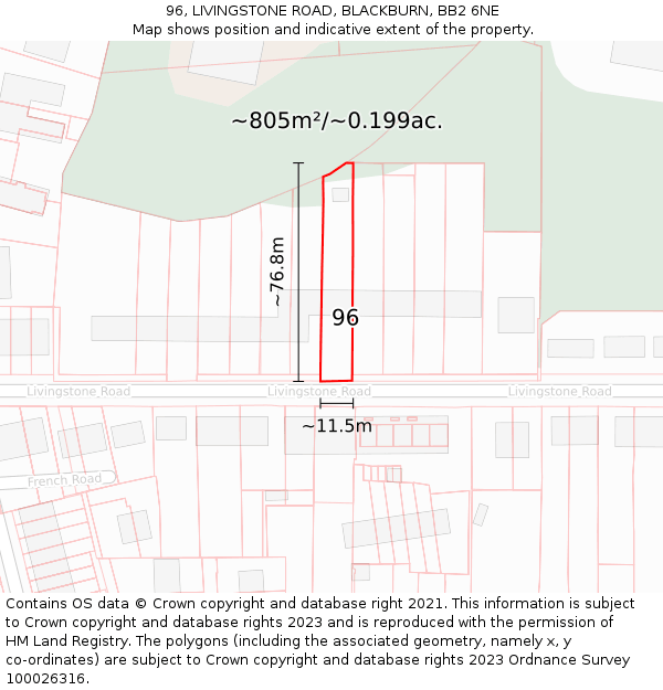 96, LIVINGSTONE ROAD, BLACKBURN, BB2 6NE: Plot and title map