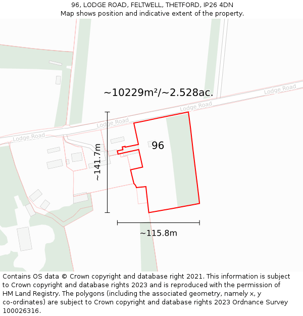 96, LODGE ROAD, FELTWELL, THETFORD, IP26 4DN: Plot and title map