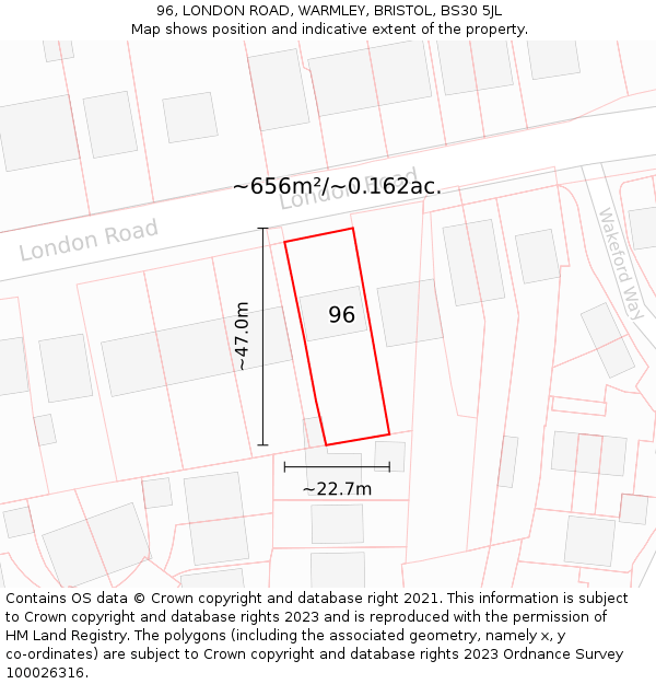 96, LONDON ROAD, WARMLEY, BRISTOL, BS30 5JL: Plot and title map