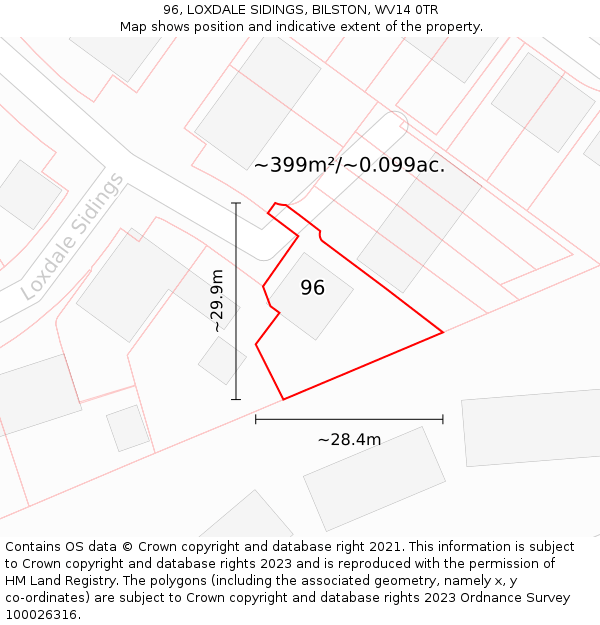 96, LOXDALE SIDINGS, BILSTON, WV14 0TR: Plot and title map